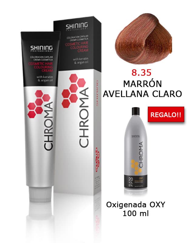 Tinte de pelo color MARRÓN AVELLANA CLARO 8.35 Shining Professional 100ml00